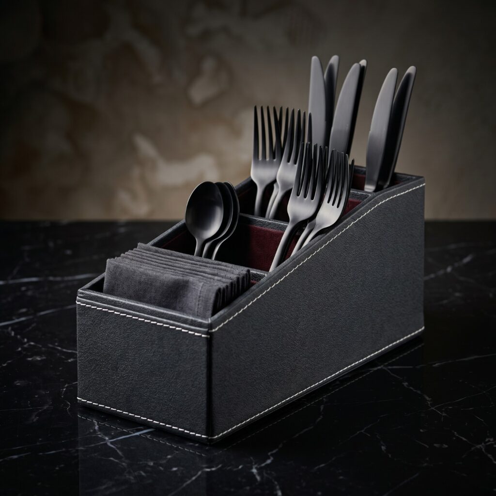 Black cutlery stand