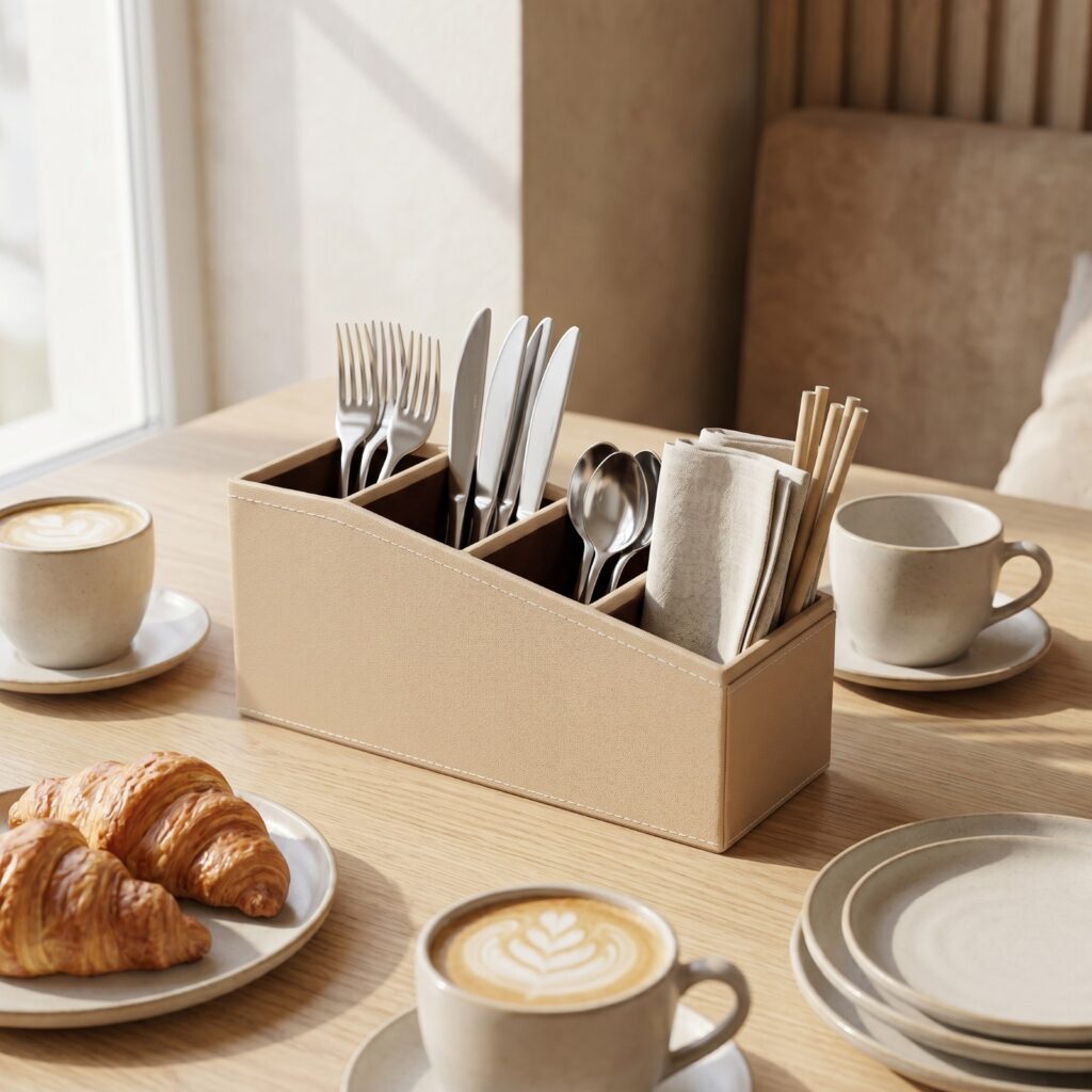 Beige cutlery stand