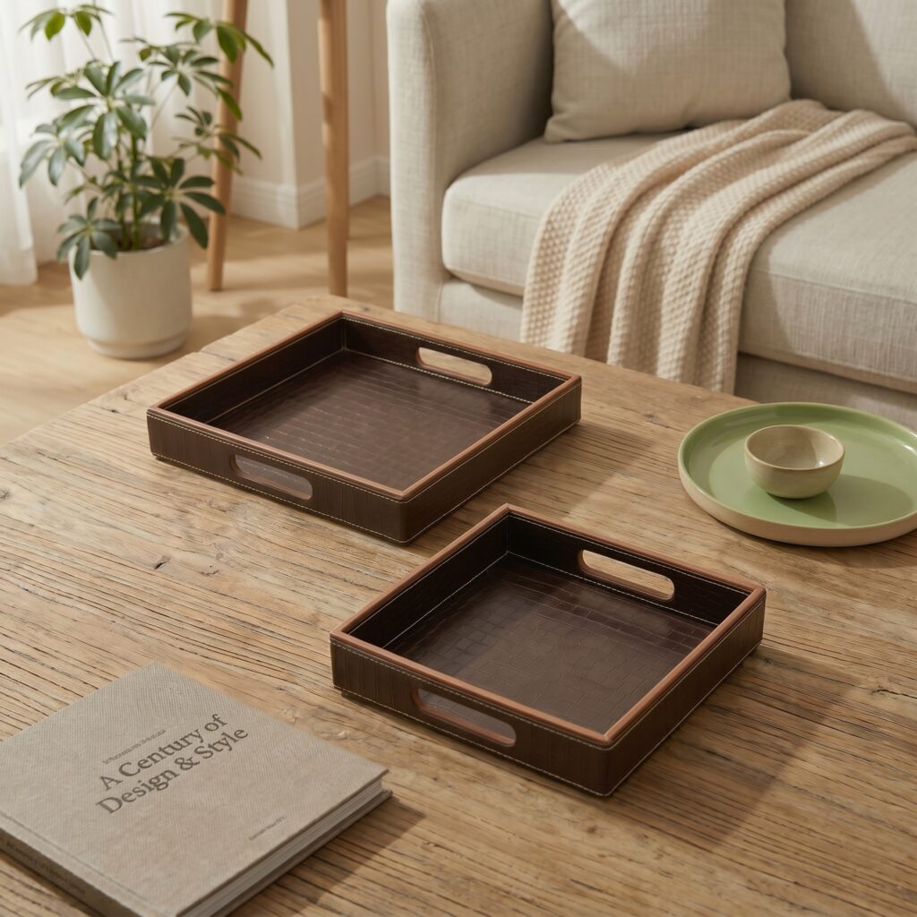 Square Tray set- Brown Croco