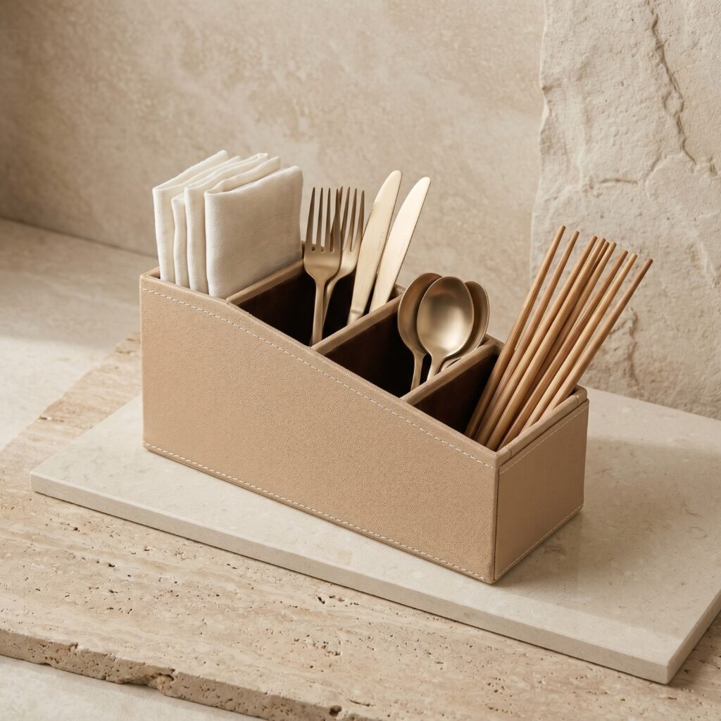Beige cutlery stand
