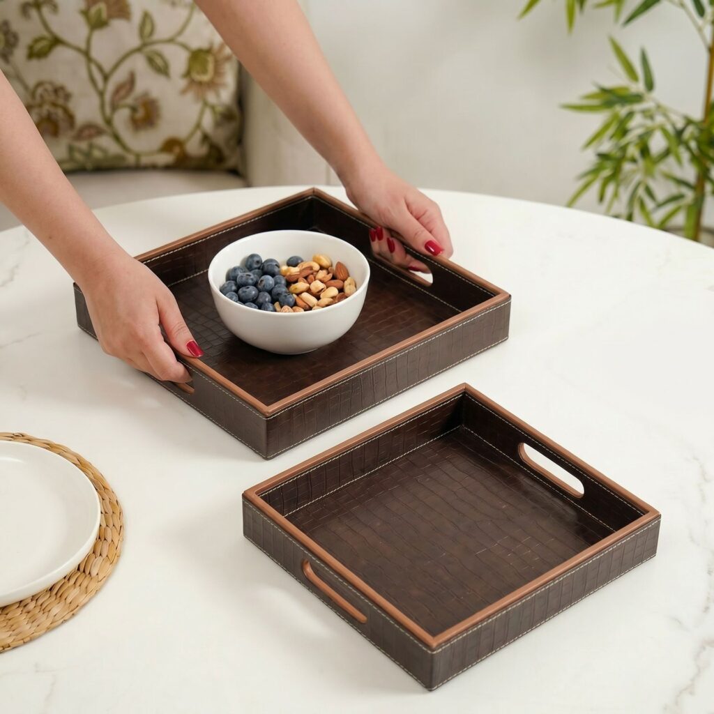 Square Tray set- Brown Croco