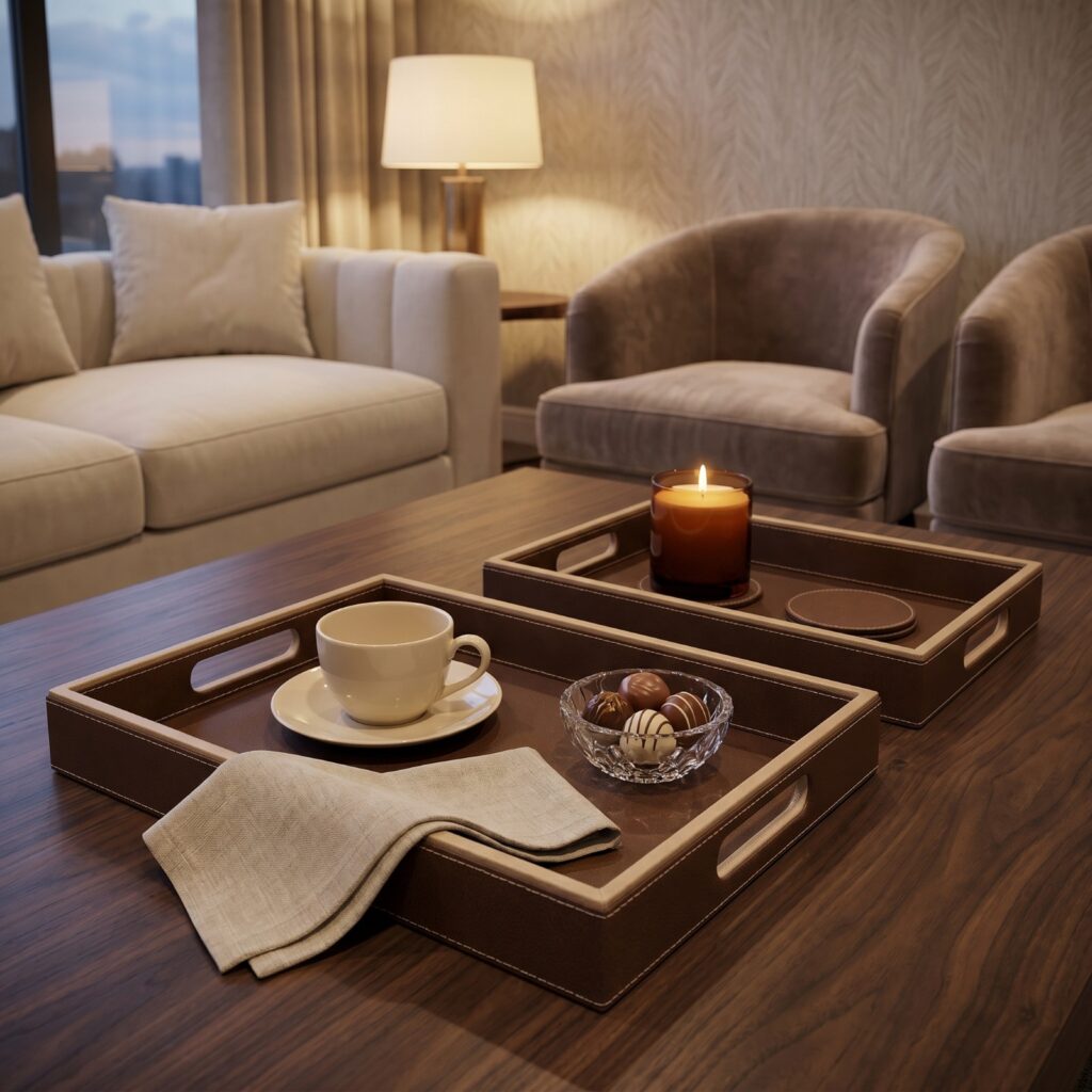 Signature Rectangular Trays (Set of 3) - Brown